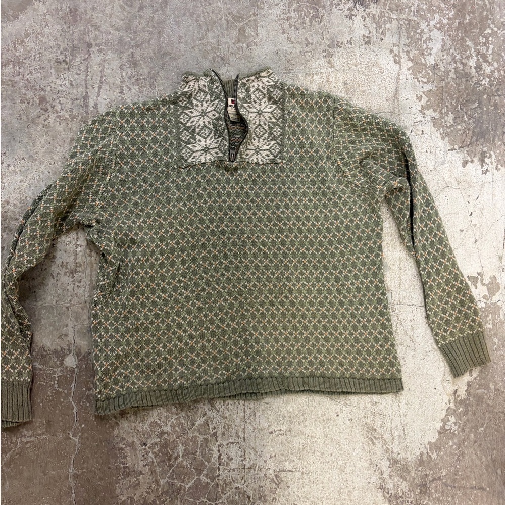 Vintage woolrich cotton ramie quarter zip Green Patterned Women's Sweater